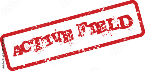 Grungy red Active Field stamp on white, useful for graphic design