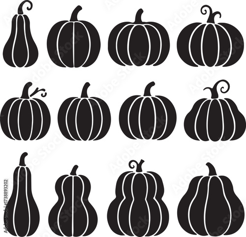 Pumpkin Silhouettes: An array of stylish, minimalist pumpkin silhouettes ideal for Halloween and autumn-themed designs, exuding the charm and essence of the season.