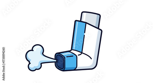 Cartoon illustration depicting asthma inhaler delivering medication for respiratory relief