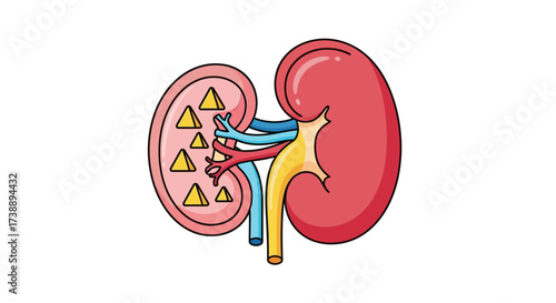 Stylized kidney illustration showcasing triangular structures internal anatomy depiction