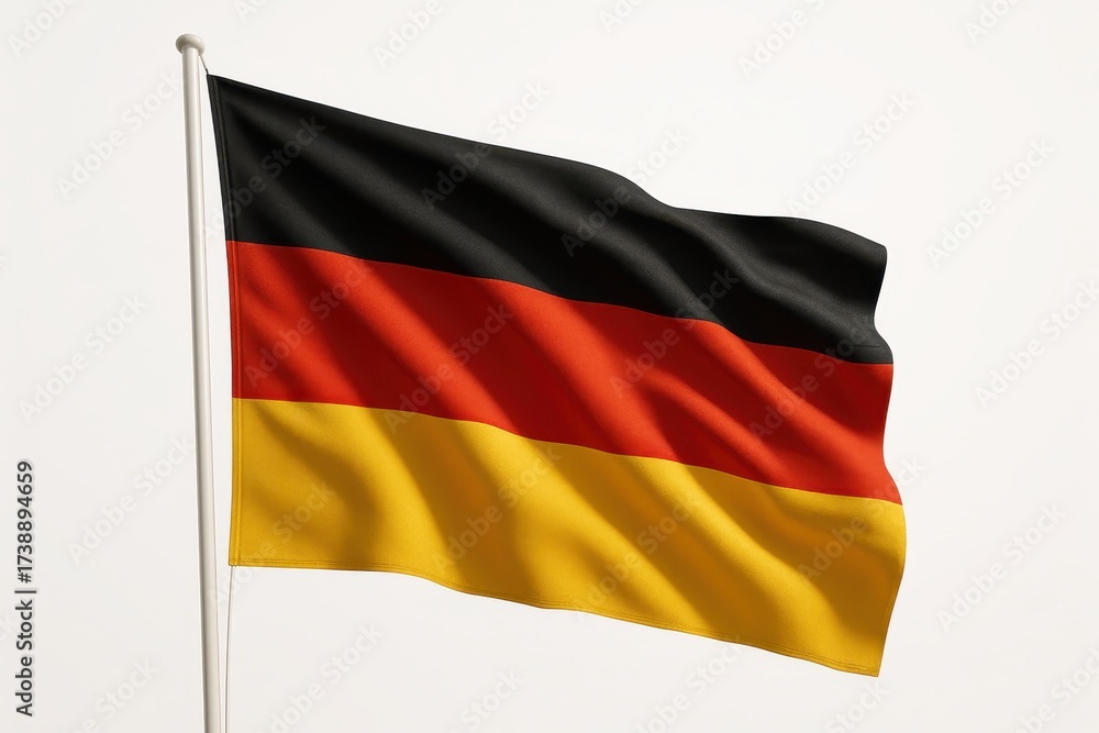 Obraz premium Waving black red gold tricolor fabric flag with deep folds isolated on white