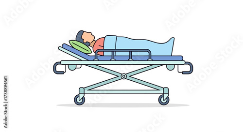 Graphical medical illustration depicting a person on a hospital gurney for healthcare visuals