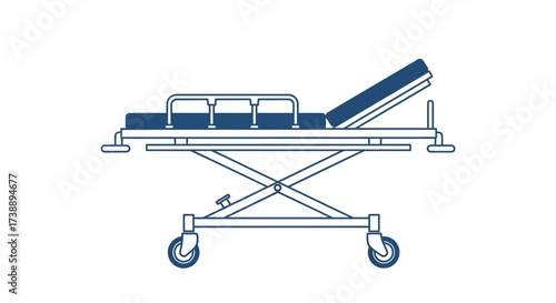 Medical emergency aid concept featuring a hospital gurney in a minimalist line drawing style