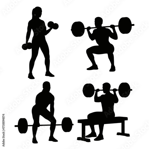 Silhouette fitness training: Empowering workout vector collection showcasing diverse exercises