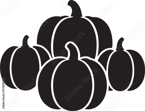 Harvest Season Silhouette: A monochrome silhouette of four pumpkins, each with its unique shape and texture, creates a captivating visual celebrating autumn's bounty and the spirit of harvest.
