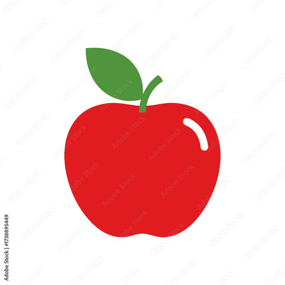 Fototapeta premium A vibrant red apple with a fresh green leaf, standing out against a pure background