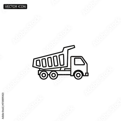 Simple line drawing of a construction dumper truck conveying industrial materials efficiently