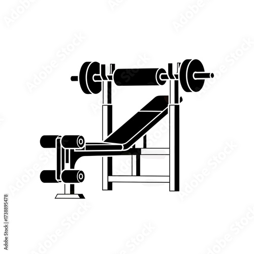 Weight training bench illustration for strength building and muscular development concept