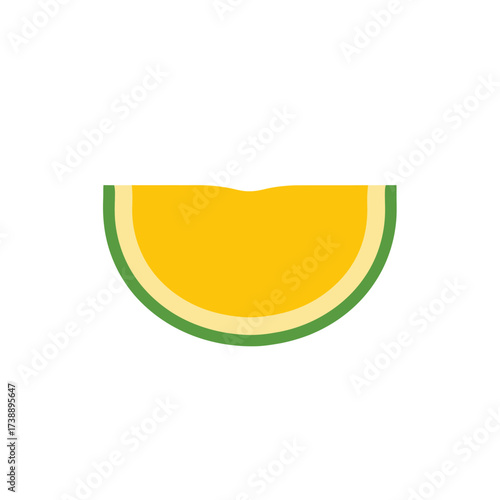 Stylized melon slice illustration with vivid yellow pulp and green rind detail