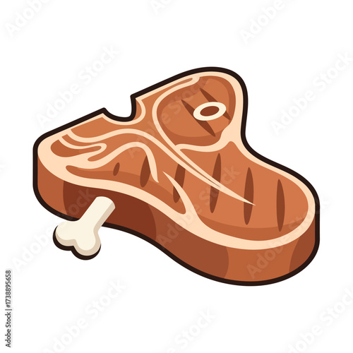 Stylized grilled Tbone steak cartoon vector illustration.