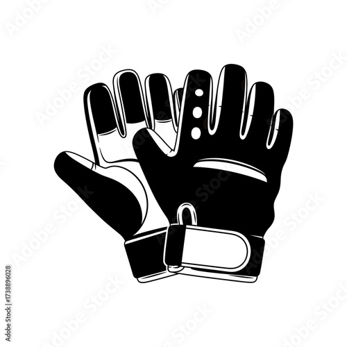 Stylized monochrome sporting gloves illustration showcasing protective handwear apparel
