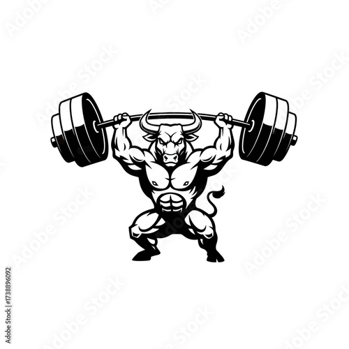 Powerful bull weightlifter illustration showcasing strength and intense muscular development