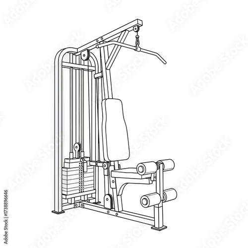 Monochrome depiction of gym equipment featuring weighted resistance mechanisms illustration