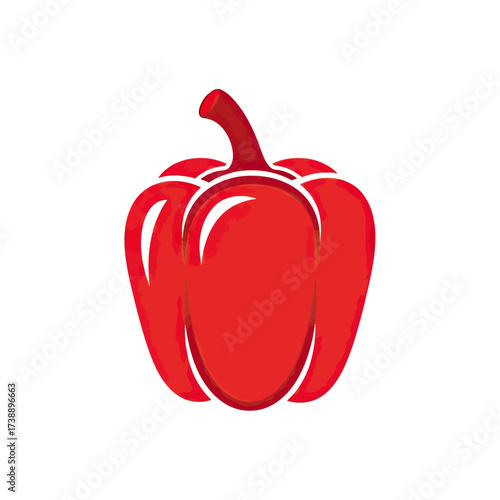 Bold vector illustration of a vibrant red bell pepper against a clean white backdrop