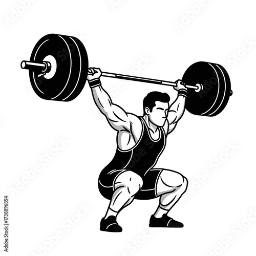 Illustrative depiction of a weightlifter performing a barbell overhead squat motion
