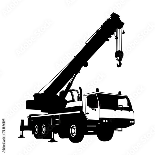 Detailed crane silhouette conveying industrial power and precision against white backdrop