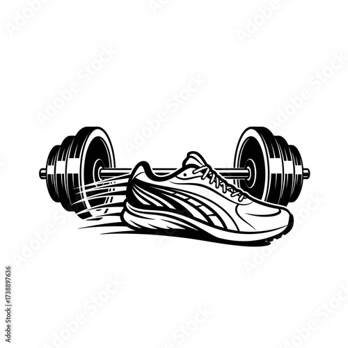 Dynamic Monochrome Visual Depicting Fitness Equipment and Athletic Footwear for Active Lifestyles
