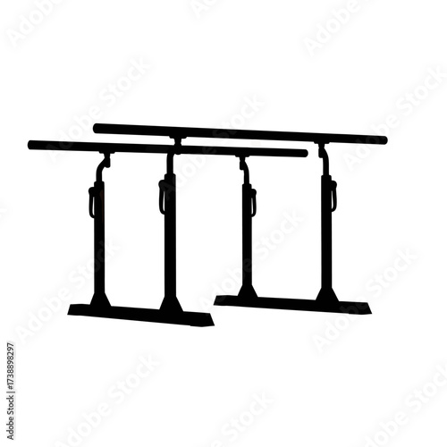 Black parallel bars silhouetted against a white background depict athletic strength and precision