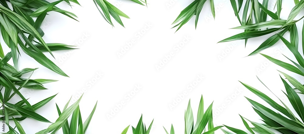 Fototapeta premium Fresh green grass border isolated on clean white background