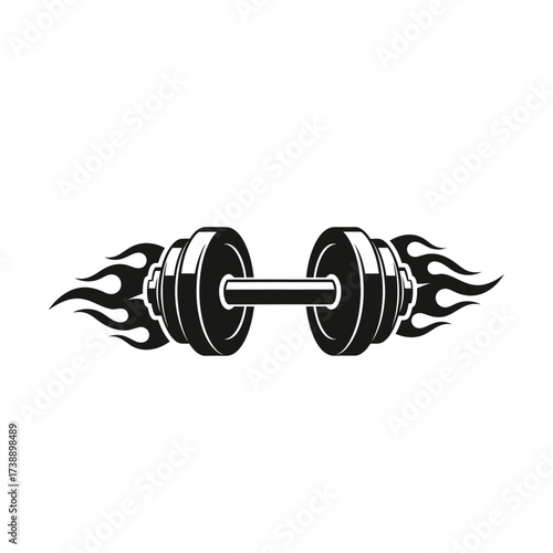 Dynamic dumbbell graphic conveying power and speed with stylized flame accents illustration