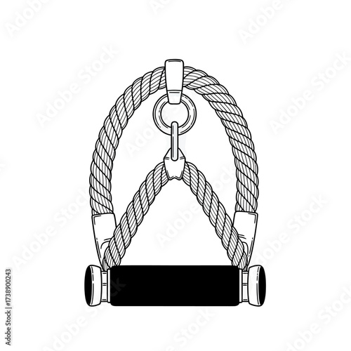 Drawn workout rope attachment used in fitness strength for training and exercise