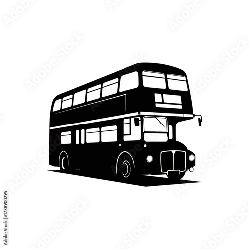 Iconic black and white depiction of a classic London double decker bus design