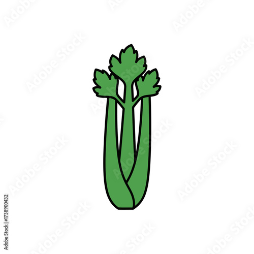 Illustration of Vibrant Green Celery Stalk Against a Plain Backdrop for Healthy Eating