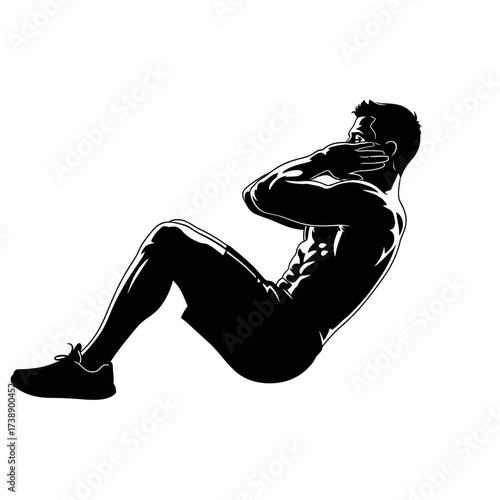 Silhouette of a man performing a sit-up exercise displaying body conditioning and core strength