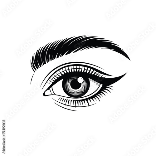 Detailed sketch of a woman s eye with eyeliner and lashes