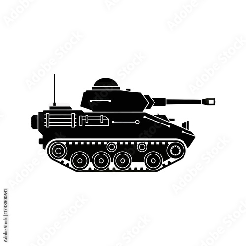 Monochromatic depiction of formidable military tank design emphasizing potent arsenal features