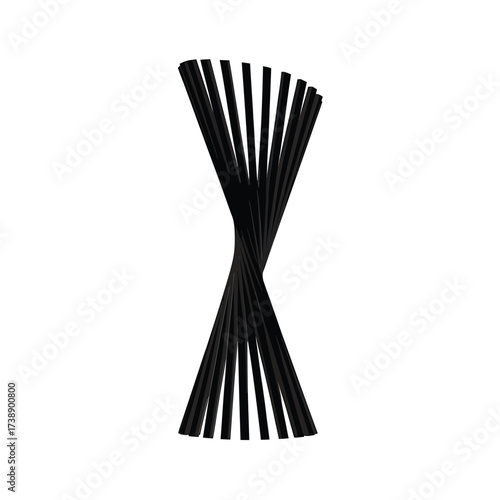 Bundle of black incense sticks tied together on a white background