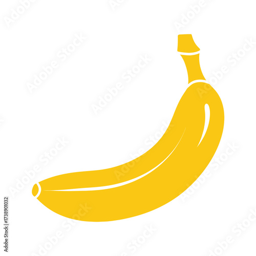 A simple depiction of a yellow banana with minimal shadow perfect for graphic design