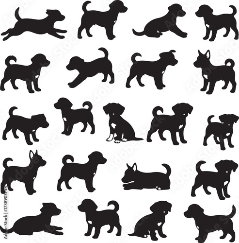 Puppy Silhouette Collection: A curated collection of playful puppy silhouettes, capturing a variety of breeds in dynamic poses, perfectly conveying canine grace and energy.
