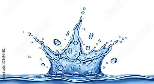 Water splash crown illustration isolated on white background.