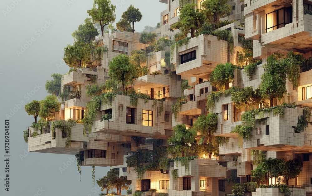 Obraz premium Urban jungle; layered, concrete-green