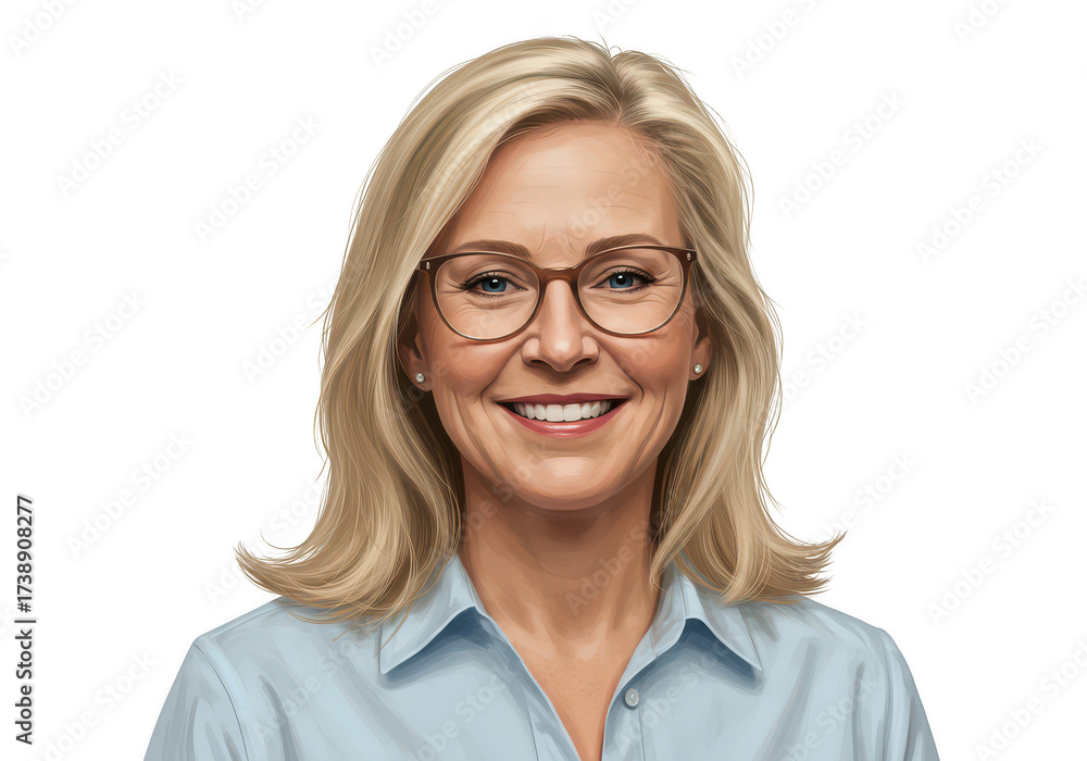 Obraz premium Professional businesswoman with glasses smiling confidently for corporate portrait transparent background