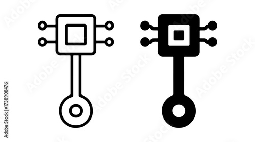 AI quantum chip key icon set with outline and solid styles, advanced processor security symbol, machine learning encryption graphic, intelligent computing technology element