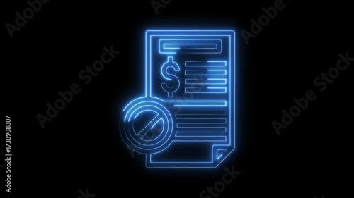 Neon style finance restriction icon animation on black background indicates cost reduction or spending limits