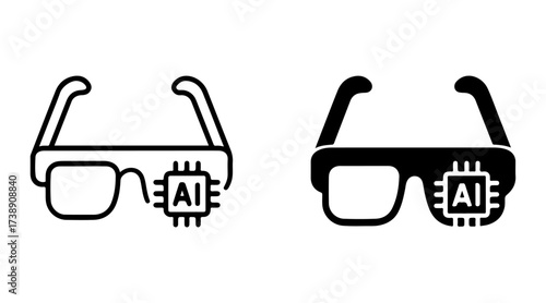 AI AR surgery glasses icon set with outline and solid styles, smart surgical eyewear symbol, machine learning augmented reality graphic, intelligent medical technology element