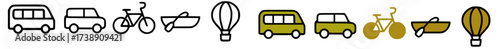 Transportation Icons - Buses, Bicycles, Boats, and Balloons.