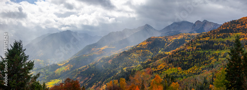 Tableau sur toile Cloudy, misty and dreamy landscape of McClure Pass in Colorado near marble city, panoramic view during autumn time