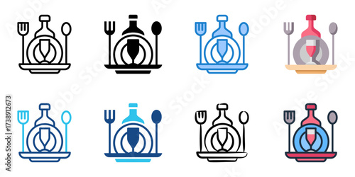 Food and wine fests icon set multiple style collection 
