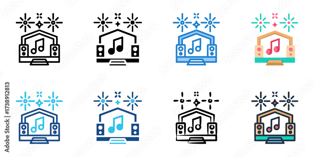 Fototapeta premium Outdoor concerts icon set multiple style collection 