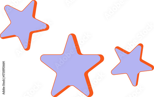 Three light purple stars with orange outlines on a white background