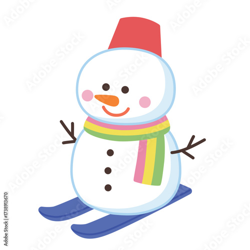 スキーをする雪だるま