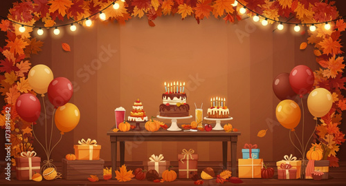 birthday cake with candles on the table