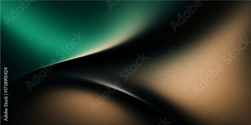 The abstract green background with glowing lines and a light blue wave creates a digital art texture in motion