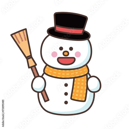 ほうきを持ったかわいい雪だるま