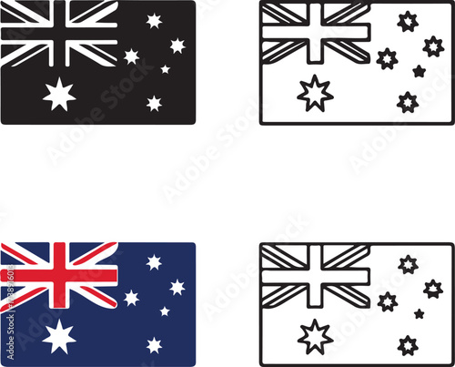 Australia flag black vector icons set, editable national symbol vector icons, modern flat minimal style, clean bold shapes, Australia flag icons, buyer focused vector design