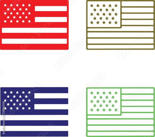 US flag black vector icons set, editable national symbol vector icons, modern flat minimal style, clean bold shapes, American flag icons, buyer focused vector design